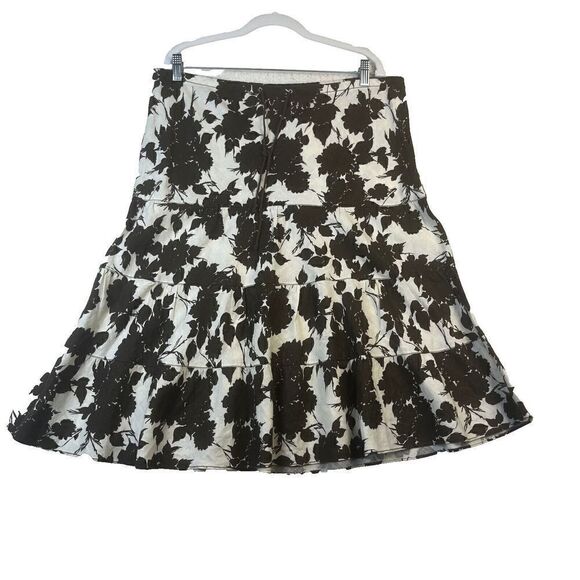 J. Crew Skirt Womens Brown Cream‎ A-Line Flare Floral 100% Linen Size Medium - Picture 1 of 5